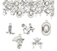 SUNNYCLUE 1 Box 50PCS 5Styles Western Cowboy Charms Pendants Alloy Antique Silver Horse Head Mix Shape Pendants Bulk for Jewelry Making Aharms DIY Findings Crafting Accessories Necklaces Bracelets
