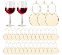 SUNNYCLUE 1 Box 50Pcs Blank Wine Charms Wine Glass Charms Bulk 50Pcs Metal Rings Acrylic Plastic Gold Flat Round 30mm DIY Name Letters Drink Markers for Stem Glasses Markers Wedding Party Favor Gifts