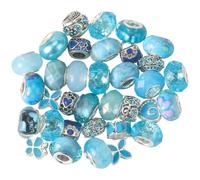 SUNNYCLUE 1 Box 50Pcs Blue European Beads Rondelle Large Hole Beads Bulk Metal Rhinestone Resin Random Flower Round Heart Spacer Charms for Jewellery Making Crafts Necklace Bracelet Diy Pen Supplies