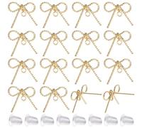 SUNNYCLUE 1 Box 50Pcs Bow Earring Posts 20Pcs Stud Earring Finding with 30Pcs Plastic Nuts Cute Bowknot Ear Studs with Holes Golden Ear Posts for Jewellery Making Accessories DIY Crafts Supplies