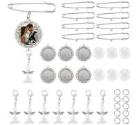 SUNNYCLUE 1 Box 50Pcs Diy 10 Sets Wedding Bouquet Photo Charm Bouquet Charm Pin Brooch Making Kit Memorial Picture Charms Silver Angel Pendants for Bride Groom Wedding Party Gifts Flower Decoration