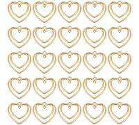 SUNNYCLUE 1 Box 50Pcs Double Heart Bezel Charm Gold Heart Connector Charms Alloy Love Pressed Flower Blank Frame Hollow Pendants Links for Jewellery Making Finding Earrings Necklaces Bracelets Crafts