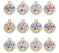 SUNNYCLUE 1 Box 50Pcs Enamel Flower Charm Word Charms Lucky Mini Moon Stars Silver Flowers Motivational Letter Charm for jewellery Making Charms Supplies DIY Necklace Bracelet Earrings Craft Women