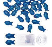 SUNNYCLUE 1 Box 50Pcs Fish Beads Sea Ocean Animal Electroplated Glass Bead Carved Frosted Blue Beads for Jewellery Making Elastic Thread Beading Kit Bracelet Earrings Necklace Supplies Summer Craft