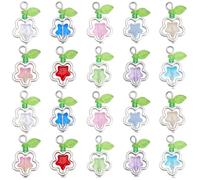 SUNNYCLUE 1 Box 50Pcs Flower and Leaf Charms Glass Star Charm Bulk Random Mixed Colorful Spring Floral Stars Leaves Pendants with Iron Loop Alloy Bead Frame for Jewelry Making Bracelet DIY Crafts