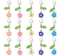 SUNNYCLUE 1 Box 50Pcs Flowers Crochet Stitch Markers Flower Clasp Charms Bulk Polymer Clay Plant Floral Leaf Locking Marker with Alloy Lobster Claw Clasp for Knitting Weaving Quilting jewellery DIY