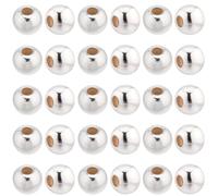 SUNNYCLUE 1 Box 50Pcs Genuine 925 Sterling Silver Beads 4mm Round Beads Bulk Smooth Seamless Ball Bead Rondelle Loose Spacer Beads Metal Spacers for Jewellery Making Beading Kits DIY Crafts Supplies