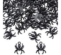 SUNNYCLUE 1 Box 50Pcs Halloween Theme Spider Charms Black Spider Pendants Bulk Halloween Alloy Flatback Tibetan Style Metal Black Animal for Jewelry Making Charms DIY Findings Earring Supplies