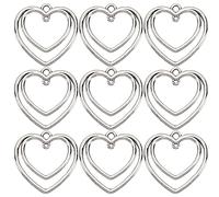SUNNYCLUE 1 Box 50Pcs Heart Connector Charms Double Heart Charms Open Bezel Charme Love Charm Pressed Flower Blank Frame Hollow Charm Connectors for jewellery Making Charme Resin Work Antique Silver