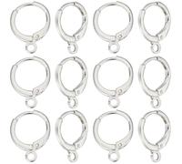 SUNNYCLUE 1 Box 50Pcs Round Leverback Earring Hooks Brass Huggie Hoop Earrings Silver French Ear Wire Hook Dangle Lever Backs Earwires with Loop for Jewellery Making Earring Findings DIY Crafts Women