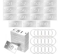 SUNNYCLUE 1 Box 50Pcs Stainless Steel Number Tags Numbered Tag With Holes Key Rings Number 50-100 Rectangle Hollowed Metal Number Id Key Label for Keys Identification Hotel Dormitory House Lockers
