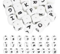 SUNNYCLUE 1 Box 52Pcs 12x12mm Letters Bead Bulk Silicone Letter Beads Capital Alphabet A-Z Cube White Beads for jewellery Making Beads DIY Beadable Pens Crafts Necklace Friendship Bracelet Key Chains
