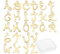 SUNNYCLUE 1 Box 52Pcs 26 Alphabet Letter Charms Stainless Steel A-Z Metal ABC Pendants Mini Initials Loose Beads with Hole for Personalized Jewelry Making DIY Necklace Supplies, Golden