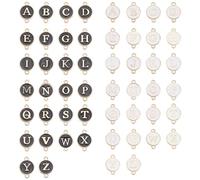 SUNNYCLUE 1 Box 52Pcs 26 Styles Alphabet Connector Charms Enamel Letter Charms Bulk A-Z Initial Black White Gold Round Double Loops Metal Connectors for Jewellery Making DIY Craft Necklace Bracelet