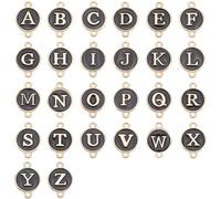 SUNNYCLUE 1 Box 52Pcs 26 Styles Enamel Alphabet Charms Letter Connector Charms Bulk A-Z Initial Black Gold Round Double Loops Metal Connectors for Jewellery Making DIY Craft Necklace Bracelet Earring