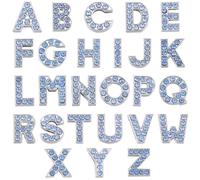 SUNNYCLUE 1 Box 52Pcs 26 Styles Rhinestone Letter Charms Bead Alloy Alphabet Charm Bulk 8mm Metal Blue Crystal Full Rhinestones Art 3D A-Z Beads Slide Charm for jewellery Making DIY Necklace Bracelets