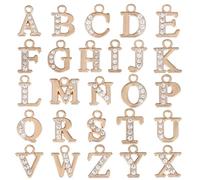 SUNNYCLUE 1 Box 52Pcs Gold Rhinestone Letter Charms Mini Alphabet Charm Initial Small Diamond Acrylic A-Z Letters Charms Bulk for jewellery Making Charms Keychain Earring Necklace DIY Craft Memory