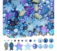 SUNNYCLUE 1 box 540 pieces Ocean Beads Kit Summer Glass Fish Star Sea Seed Glass Blue Hawaii Sea Animals for Fabrica
