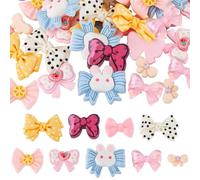 SUNNYCLUE 1 Box 54Pcs 9 Styles Cute Cabochons Resin Hair Bow Charms Pink Yellow Imitation Jelly Bowknot Mini Translucent Frosted Flatback Cabochons for DIY Crafts Hairpins Scrapbooking Embellishments