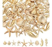 SUNNYCLUE 1 Box 54Pcs 9 Styles Real 18k Gold Plated Sea Animal Charms Ocean Shell Charms Dolphin Starfish Conch Fish Summer Life Pendants for Jewellery Making Findings Earrings Bracelet DIY Crafts