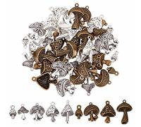 SUNNYCLUE 1 Box 54Pcs 9 Styles Silver Mushroom Charms Mushroom Charm Bulk Tibetan Style Food Mushrooms Spring Plant Charms for jewellery Making Charme DIY Necklace Earring Bracelet Crafts Women Adult