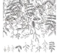 SUNNYCLUE 1 Box 54Pcs 9 Styles Tree Branch Charms Metal Leaf Charm Bulk Large Alloy Silver Spring Fall Tibetan Trees Leaves Pendants for Jewellery Making Diy Necklaces Bracelets Earrings Supplies