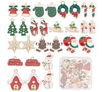 SUNNYCLUE 1 Box 56Pcs 14 Styles Christmas Charms Bulk Snowflake Charm Enamel Santa Claus Snowman Gingerbread Man Word Reindeer Wreath Charm for Jewelry Making Charms DIY Necklace Earring Adults Craft