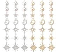SUNNYCLUE 1 Box 56Pcs 14 Styles Moon and Star Charms Silver Rhinestone Star Charms Golden Hollow Celestial Moon Star Pendants for Jewellery Making Supplies DIY Crafting Necklace Bracelet Earring Women