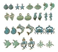 SUNNYCLUE 1 Box 56Pcs 14 Styles Ocean Theme Metal Charms Summer Charm Pendants Bulk Sea Beach Starfish Fish Shell Seahorse Dolphin Octopus Crab Findings for Jewellery Making Earrings Bracelet DIY