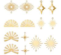 SUNNYCLUE 1 Box 56Pcs 7 Styles Brass Connector Charm Bulk Gold Link Metal Golden Hollow Sun Eyes Stars Celestial 2 Holes Connectors Links Charms for Jewelry Making Earring DIY Crafts Accessories