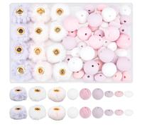 SUNNYCLUE 1 Box 57Pcs 15mm Silicone Beads Pink Pom Pom Beads Bulk Keychain Assorted Soft Rubber Round Focal Fuzzy Pompoms Loose Spacers for Key Rings Pens Bracelets DIY Crafts Making Supplies