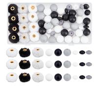 SUNNYCLUE 1 Box 57Pcs Pom Pom Beads Silicone Focal Beads Bulk 15mm Assorted Black White Soft Puff Velvet Fuzzy Faux Fur Round Rubber Loose Spacers for Crafts Keychain Pens Key Rings DIY Jewellery