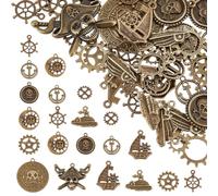 SUNNYCLUE 1 Box 58Pcs 11 Styles Steampunk Charms Bulk Pirate Charms Alloy Vintage Gear Mechanical Metal Steam Punk Sea Nautical Charm for Jewellery Making Supplies DIY Necklace Bracelet Earring