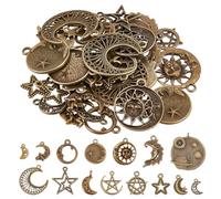 SUNNYCLUE 1 Box 58Pcs 15 Styles Celestial Charms Star Moon Charms Crescent Stars Bulk Antique Bronze Retro Witch Magic for Jewellery Making Supplies DIY Necklace Bracelet Earrings Adult