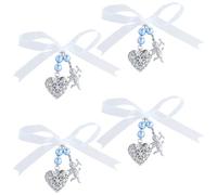 SUNNYCLUE 1 Box 5Pcs Wedding Bouquet Charms Wedding Bouquet Photo Charm Memorial Picture Pendants Glass Pearl Beads Bow Organza Ribbon Locket Pendant for Wedding Party Bride Groom Flower Decoration