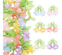SUNNYCLUE 1 Box 6 Colors 30Pcs Lily Charms Acrylic Flower Charms Bulk Red White Purple Spring Floral Blossom Leaf Dangle Pendants for Jewellery Making Crafts Supplies DIY Bracelets Earrings Necklaces