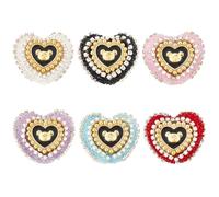 SUNNYCLUE 1 Box 6 Colors Rhinestone Heart Focal Beads Focus Beads Bulk Acrylic Plastic Bling Glitter Sparkle Pearl Chunky Bubblegum Crystal Beaded Pen Bead for Beadable Pens Jewellery Making DIY Craft