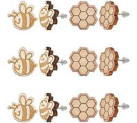 SUNNYCLUE 1 Box 6 pairs 2 styles Wood Earring Studs Wooden Earring Sets Flat Round Small Bee Honeybee Honeycomb Hexagon Animals Ears Posts Findings for Women Jewelry Birthday Friends Adults Gifts