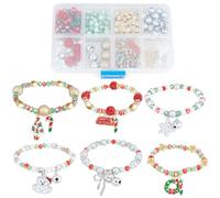 SUNNYCLUE 1 Box 6 Set Christmas Bracelet Making Kit Christmas Bracelets Bulk Winter Snow Charm Christmas Tree Charms Glass Beads for jewellery Making Kits Beginners Starter Adults Women DIY Gift Craft