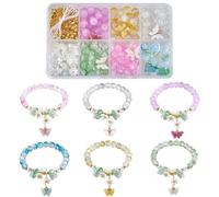 SUNNYCLUE 1 Box 6 Sets Bracelet Making Kits Glass Flower Beads Bulk Butterflies Charms Leaf Charm Glass Butterfly Beads Round Glass Beads for Jewellery Making Kits Women Adults DIY Bracelets Crafts