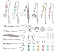 SUNNYCLUE 1 Box 6 Sets Metal Bookmark Making Kit Bookmark Making Kits Silver Agate Crystal Vintage Birds Flowers Spring Leaf Charms Hook Beads Book Marks for Adults Women Book Lovers Gifts Supplies