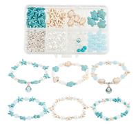 SUNNYCLUE 1 Box 6 Sets Ocean Anklet Bracelet Making Kit Turtle Beads Sea Animal Beads Summer Hawaii Blue Glass Bead Shell beads for jewellery Making Kits Handmade Gift Adult DIY Beading Craft Supplies