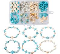 SUNNYCLUE 1 Box 6 Sets Summer Bracelets Making Kit Starfish Sea Turtle Bead Ocean Animal Beads Lucky Turquoise Bead Bulk Gemstone Chips Shell Charms for jewellery Making Kits Adults Craft Supplies