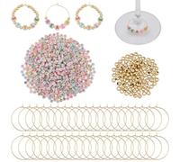 SUNNYCLUE 1 Box 60 Sets 960pcs Wine Glass Marker Kit Alphabet Wine Charms Acrylic Luminous Letter Words Gold Beaded Drinker Marker Identifiers Tags for Stem Glasses Adults Birthday Tasting Party