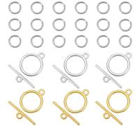 SUNNYCLUE 1 Box 60 Sets OT Clasps Gold Toggle Clasp 200Pcs Stainless Steel Open Jump Rings Tibetan Silver Alloy Round Metal Toggle Clasps Connectors for Jewellery Making DIY Crafts Necklace Bracelet