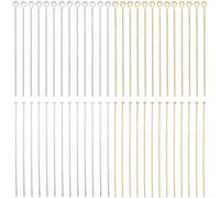 SUNNYCLUE 1 Box 600Pcs 50mm Flat Earring Pins Silver Eye Pin Bulk Brass Long Findings Head Pins Small Craft Flat Open Eyepins for jewellery Making Charm Earring Bracelet Accessories Supplies DIY Craft