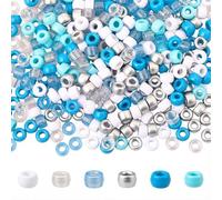 SUNNYCLUE 1 Box 600pcs 6 Colors 6x9 Pony Beads Blue Pony Beads Plastic Transparent Glitter powders Opaque Light Cyan White Silver Kandi braid Hair Spacers Bulk for Jewellery Making Women Friendship