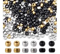 SUNNYCLUE 1 Box 600pcs Christmas 6 x 9 mm Pony Beads Kandi Beads Bulk Plastic Black Golden Silver Hair braid Loose Crow Pony Barrel Spacers for Jewellery Making Women Bracelets Supplies Crafting