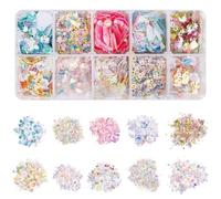 SUNNYCLUE 1 Box 60G 10 Styles Paillettes Sequins Assorted Sequins Bulk Cute Colorful Plastic Flat Shape PVC Art Loose Sewing Ornament Spangles for Craft Jewellery Making Wedding Diy Accessories Women