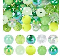 SUNNYCLUE 1 Box 60Pcs 10 Styles 16mm Ab Acrylic Beads Green Plastic Beads Bulk Plastic Round Large Chunky Gold Transparent Bubblegum Beads for Pens Beadable Keychains Bracelets Making Supplies Women